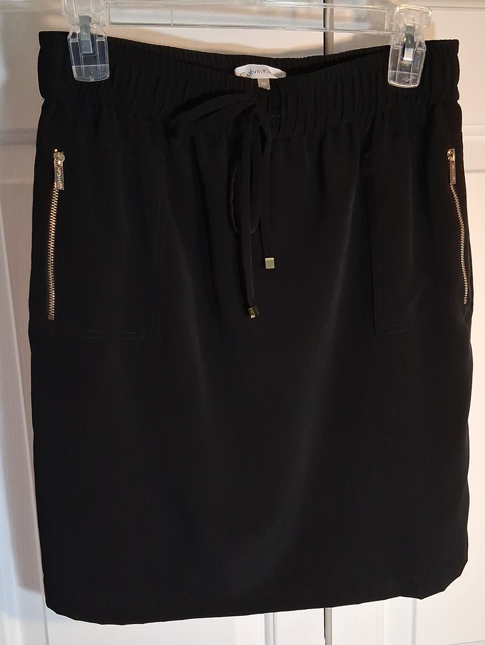Calvin Klein Black Pencil Skirt with Gold Zip Accents